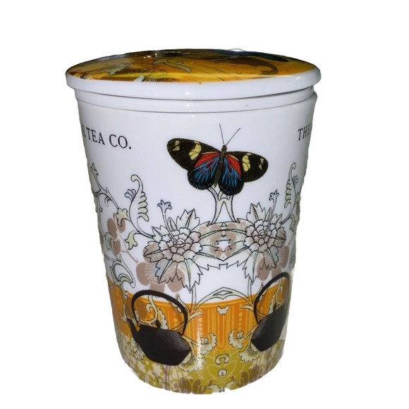 Globe Tea Co. Single Tea Cup Mug W/ Infuser & Lid 10 Oz Porcelain Paula Scaletta - Picture 3 of 11